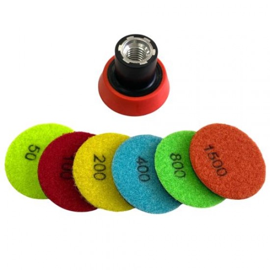 2" 50mm 6 LI SET Kuru Parlatma Pedi + M14 CIRT TABAN